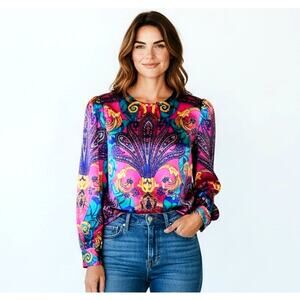 Vintage Premier Collection Petites Silk Blouse 6 NWT Paisley Baroque Hong Kong